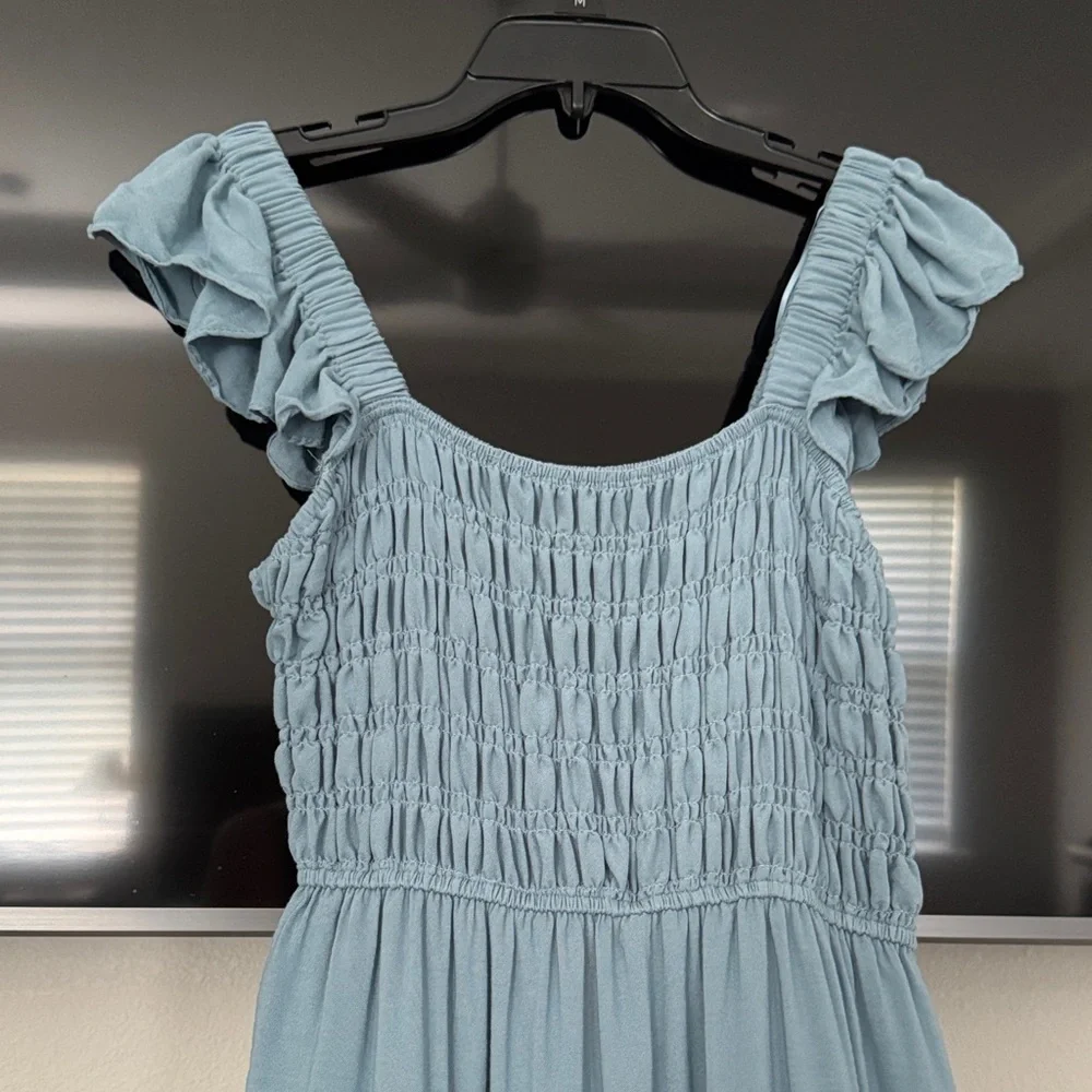 Smocked Ruffle Strap Maxi Dress in Dusty Blue - Picture 5 of 8